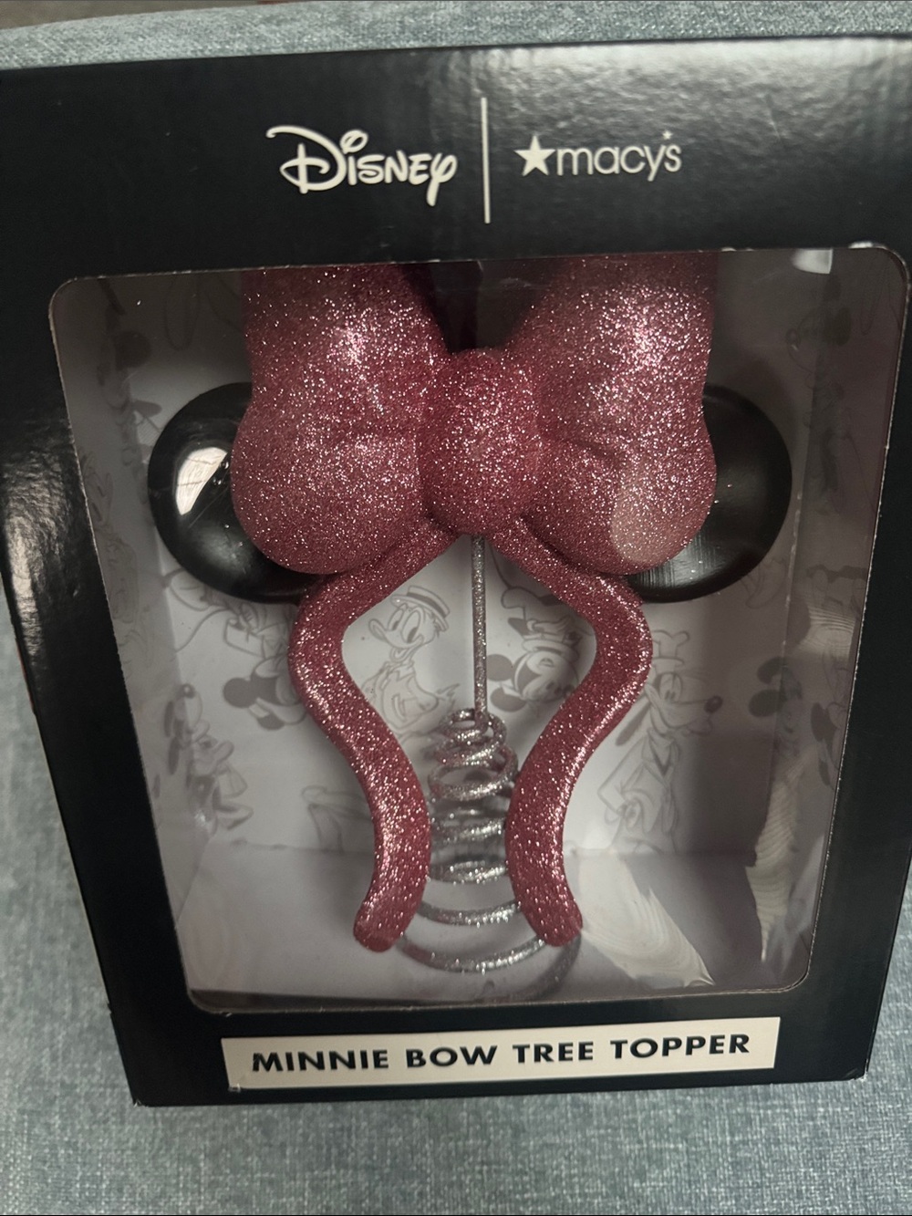 Disney Minnie Bow Tree Topper - Rose Pink Glitter with Black Ears